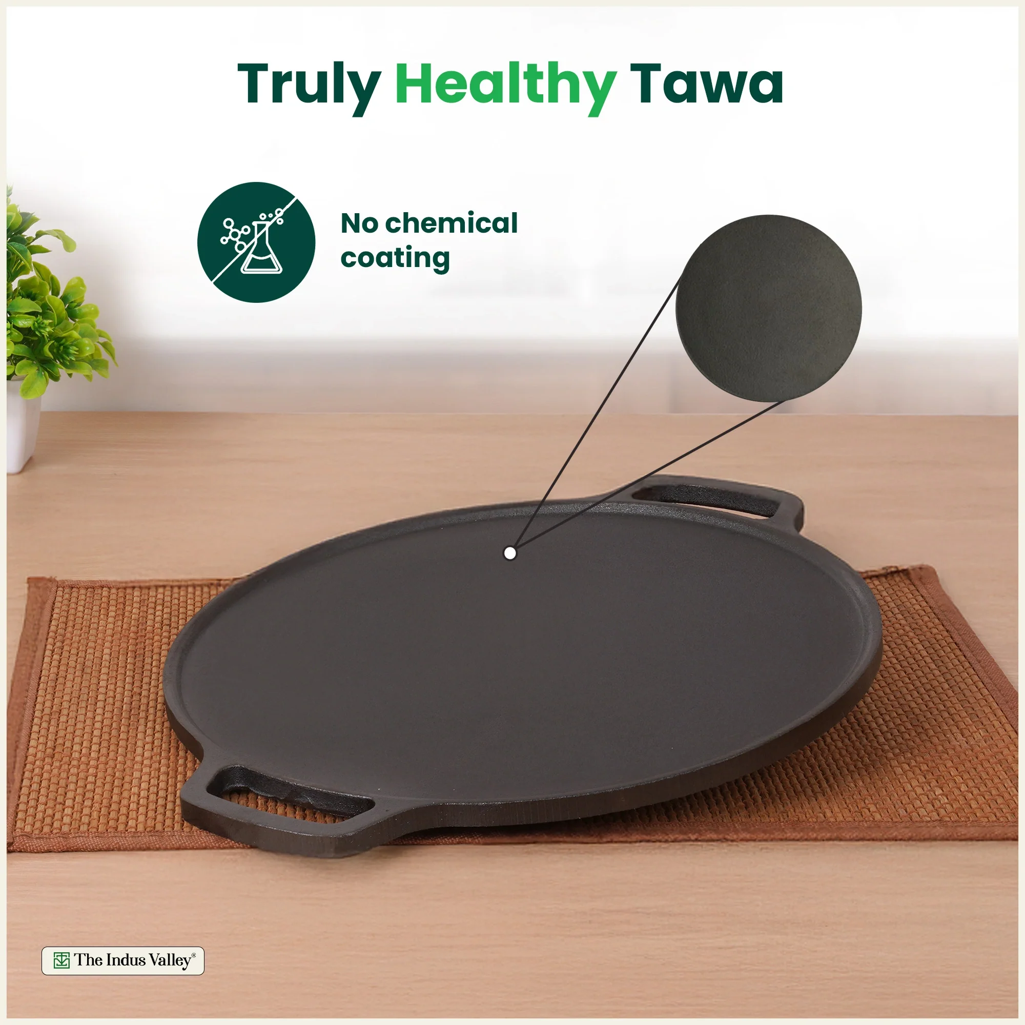 Premium CASTrong Cast Iron Double Handle Tawa 30.1cm, Pre-seasoned, Naturally Nonstick, 100% Pure, Toxin-free 3kg - Image 4