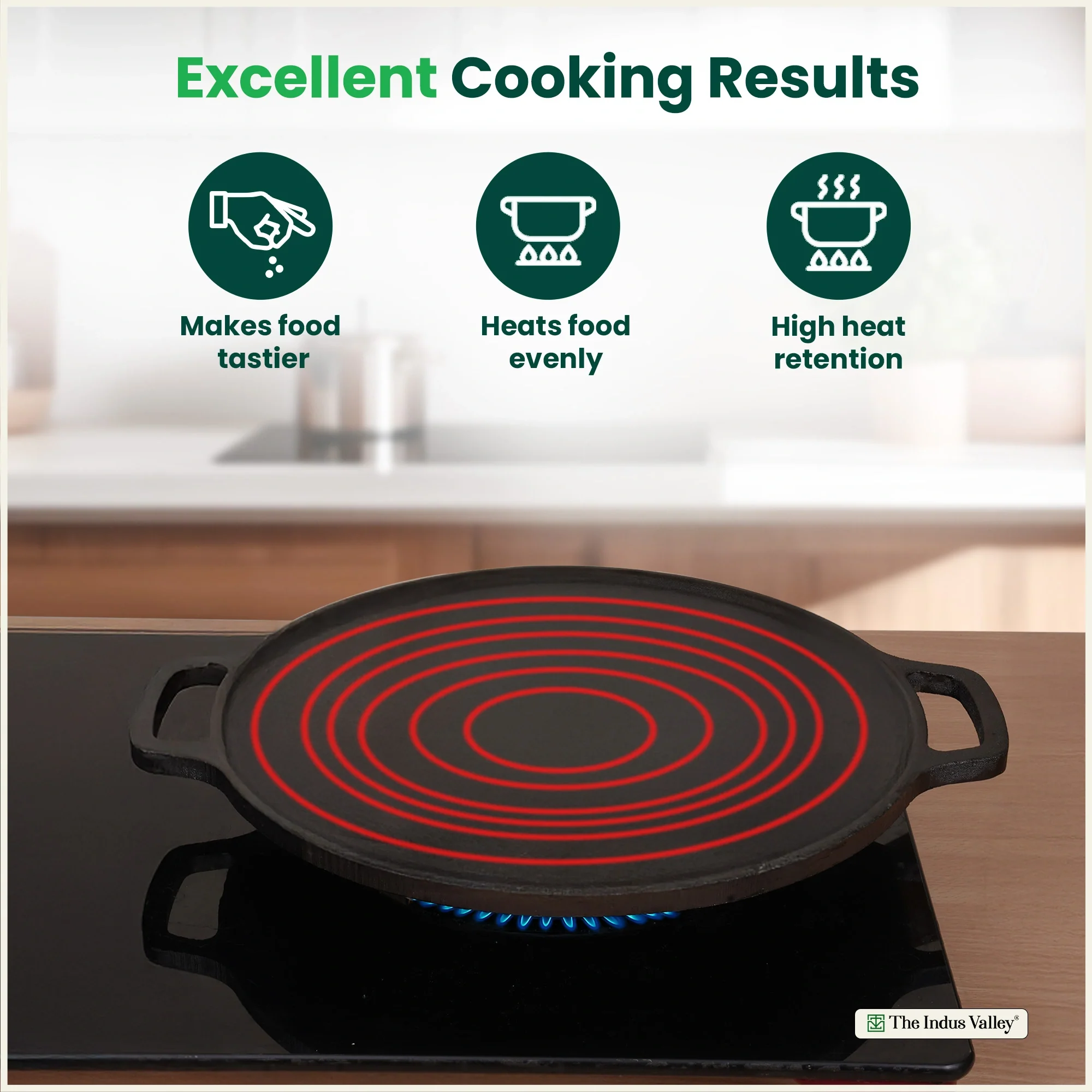 Premium CASTrong Cast Iron Double Handle Tawa 30.1cm, Pre-seasoned, Naturally Nonstick, 100% Pure, Toxin-free 3kg - Image 8