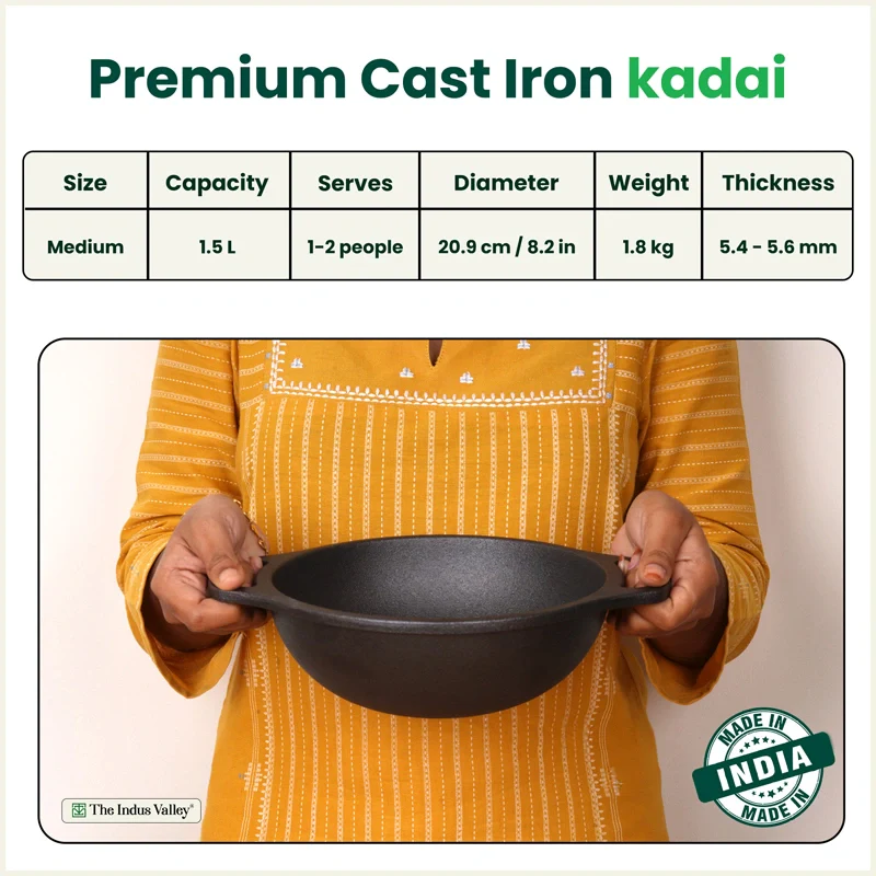 Premium CASTrong Cast Iron Kadai 20.9cm, Pre-seasoned, Naturally Nonstick, 100% Pure, Toxin-free 1.8kg - Image 2
