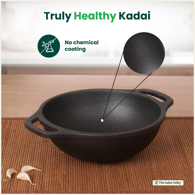 Premium CASTrong Cast Iron Kadai 20.9cm, Pre-seasoned, Naturally Nonstick, 100% Pure, Toxin-free 1.8kg - Image 3