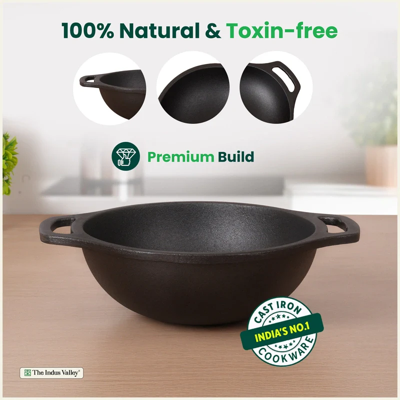 Premium CASTrong Cast Iron Kadai 20.9cm, Pre-seasoned, Naturally Nonstick, 100% Pure, Toxin-free 1.8kg - Image 4