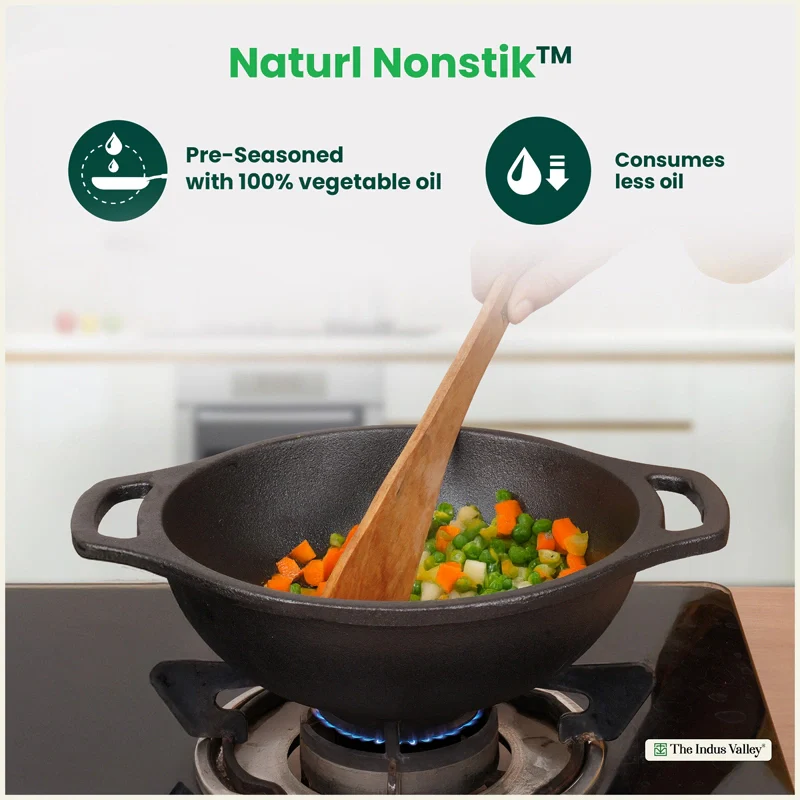 Premium CASTrong Cast Iron Kadai 20.9cm, Pre-seasoned, Naturally Nonstick, 100% Pure, Toxin-free 1.8kg - Image 6