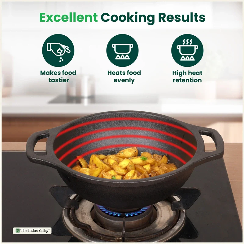 Premium CASTrong Cast Iron Kadai 20.9cm, Pre-seasoned, Naturally Nonstick, 100% Pure, Toxin-free 1.8kg - Image 7
