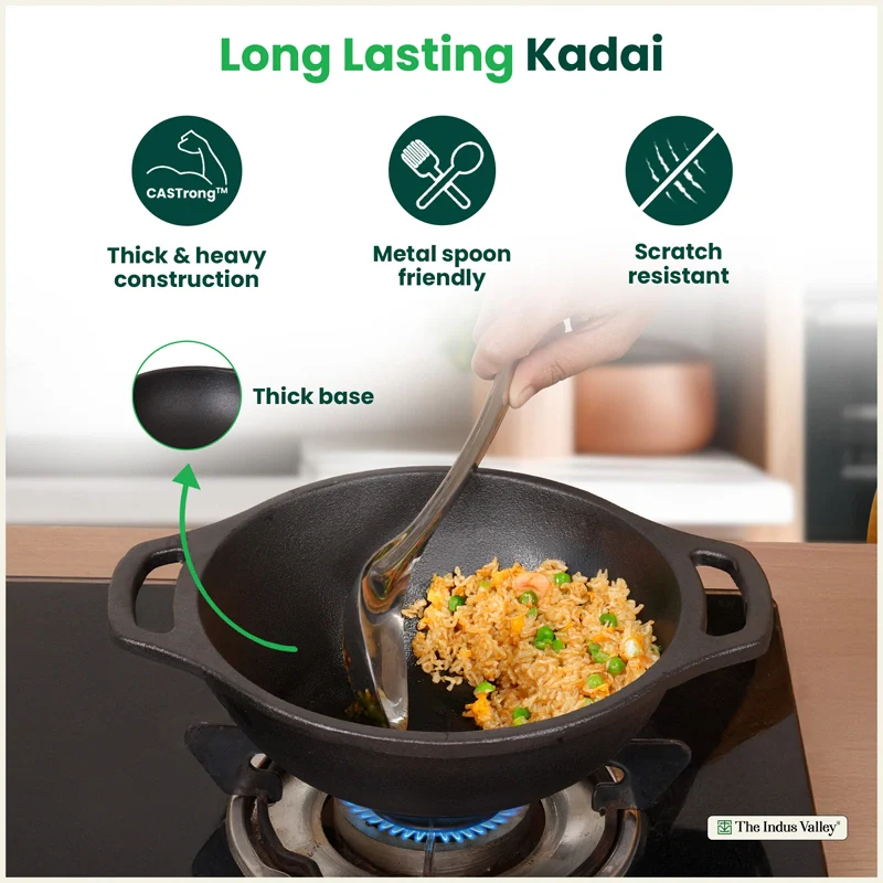 Premium CASTrong Cast Iron Kadai 20.9cm, Pre-seasoned, Naturally Nonstick, 100% Pure, Toxin-free 1.8kg - Image 8