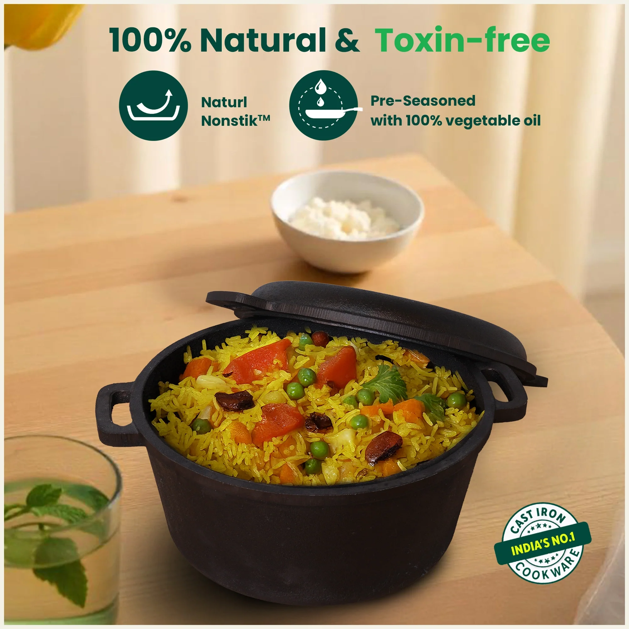 CASTrong Cast Iron Dutch Oven/ Casserole with Lid 26.5cm 5L,Pre-seasoned, 100% Pure, Toxin-free, Induction - Image 5