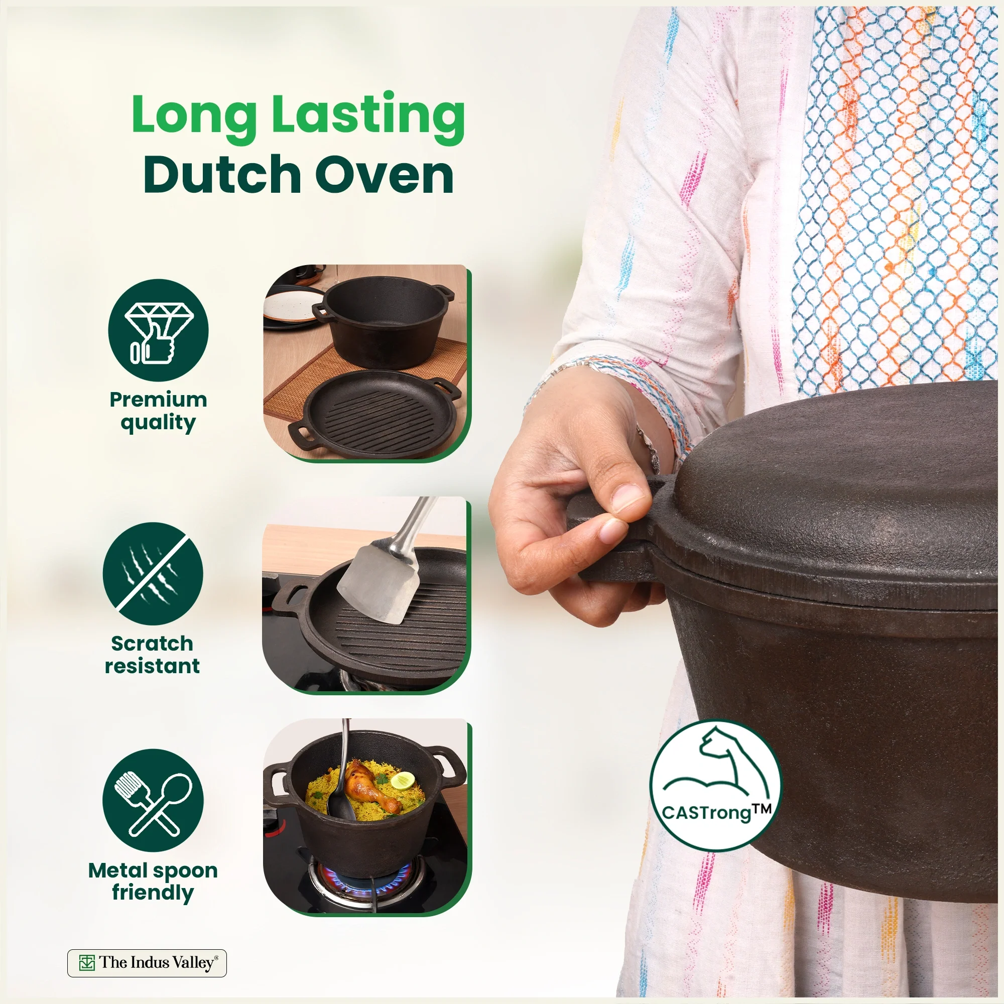 CASTrong Cast Iron Dutch Oven/ Casserole with Lid 26.5cm 5L,Pre-seasoned, 100% Pure, Toxin-free, Induction - Image 7