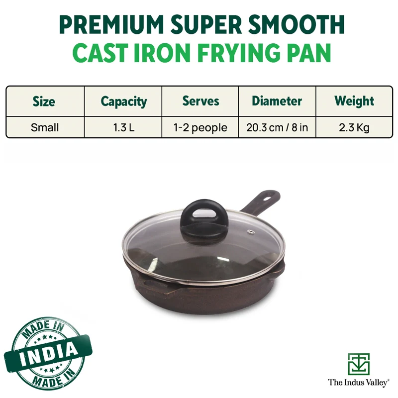 20.3cm CASTrong Cast Iron Fry Pan/Skillet 1.3L, Glass Lid, Pre-seasoned, Natural Nonstick, 100% Pure, Induction - Image 3