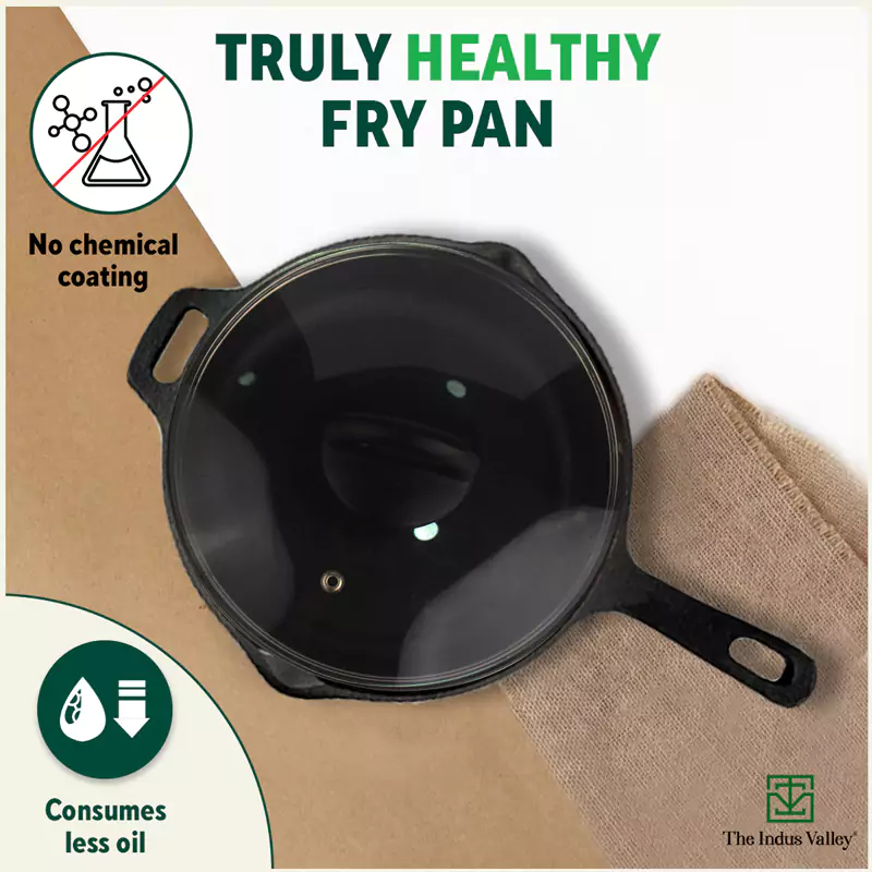 20.3cm CASTrong Cast Iron Fry Pan/Skillet 1.3L, Glass Lid, Pre-seasoned, Natural Nonstick, 100% Pure, Induction - Image 4