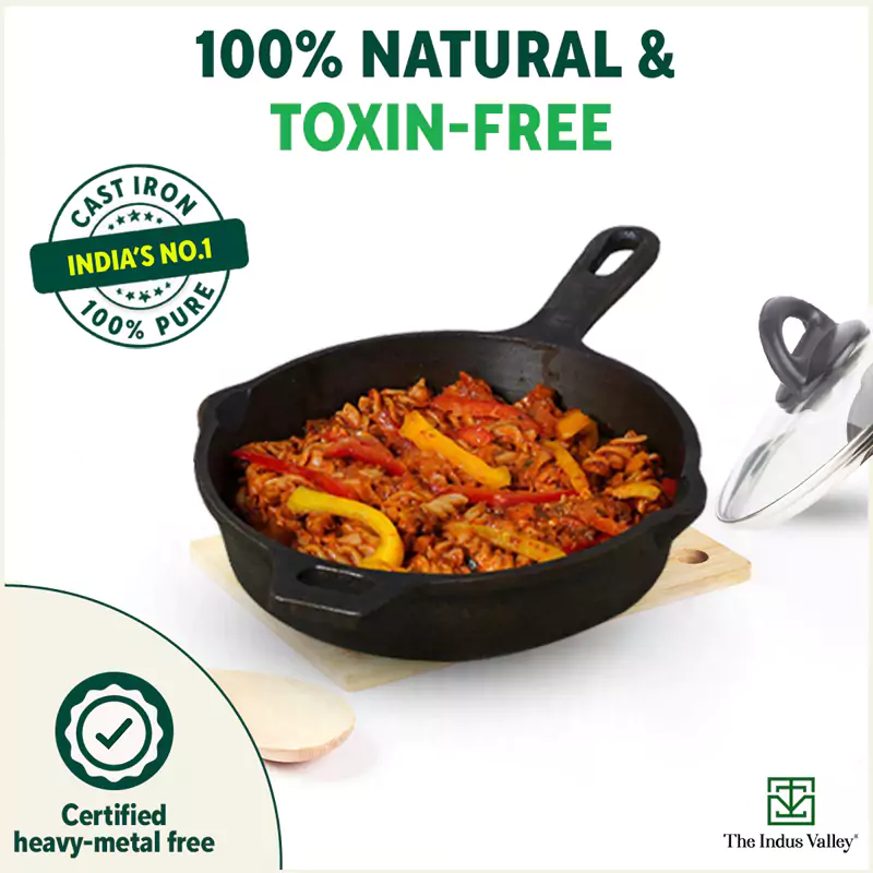 20.3cm CASTrong Cast Iron Fry Pan/Skillet 1.3L, Glass Lid, Pre-seasoned, Natural Nonstick, 100% Pure, Induction - Image 6
