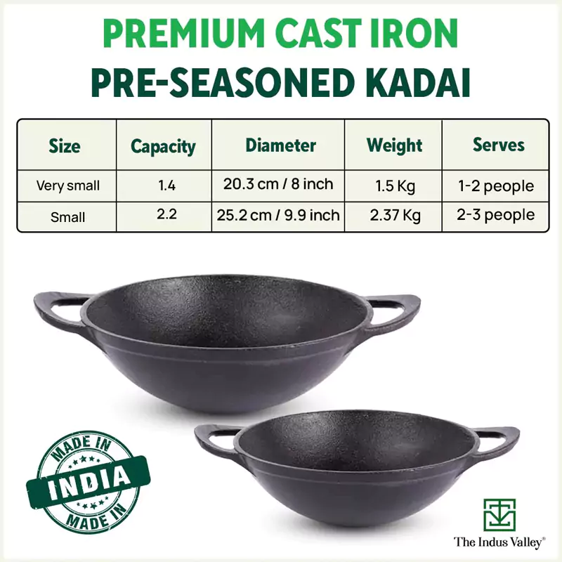 CASTrong Cast Iron Kadai, Pre-seasoned, Nonstick, 100% Pure, Toxin-free, 25.2cm, 2.2L, 2.37kg - Image 2
