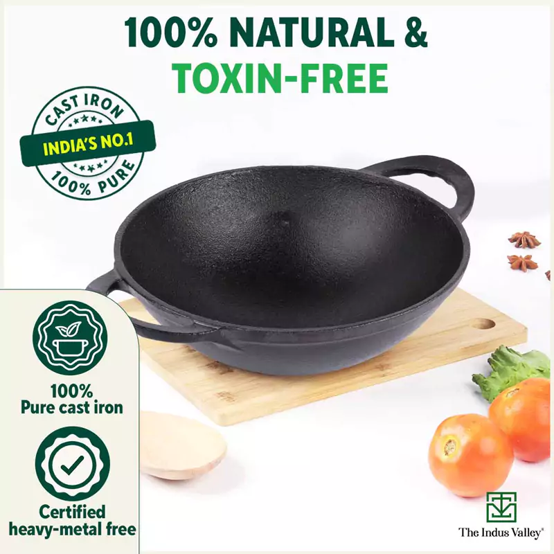 CASTrong Cast Iron Kadai, Pre-seasoned, Nonstick, 100% Pure, Toxin-free, 25.2cm, 2.2L, 2.37kg - Image 4