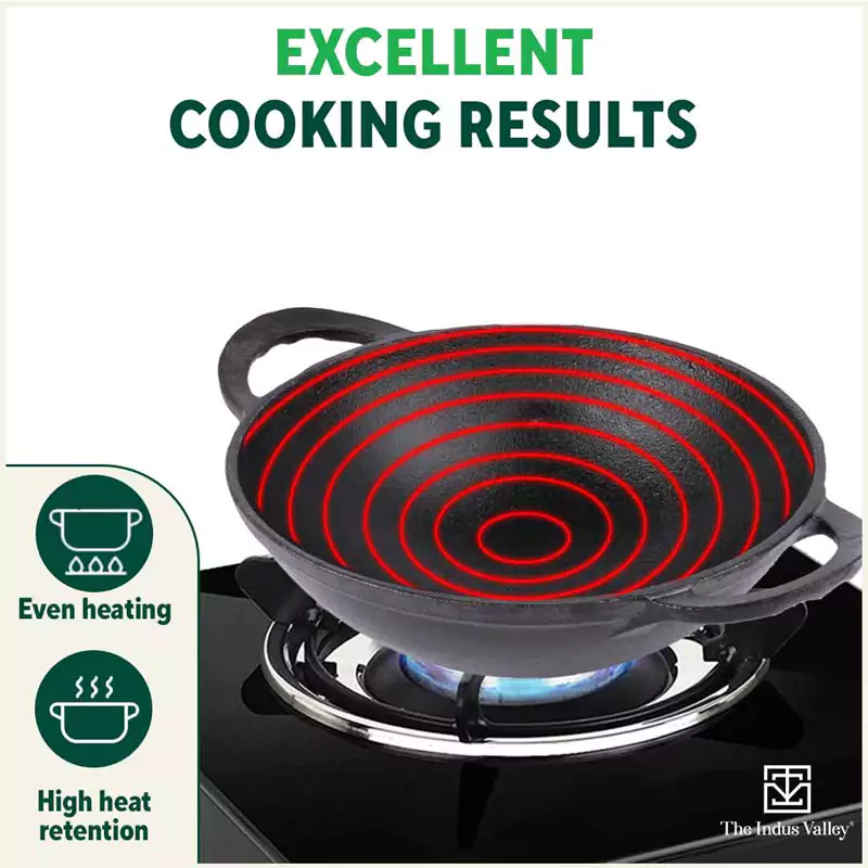CASTrong Cast Iron Kadai, Pre-seasoned, Nonstick, 100% Pure, Toxin-free, 25.2cm, 2.2L, 2.37kg - Image 6