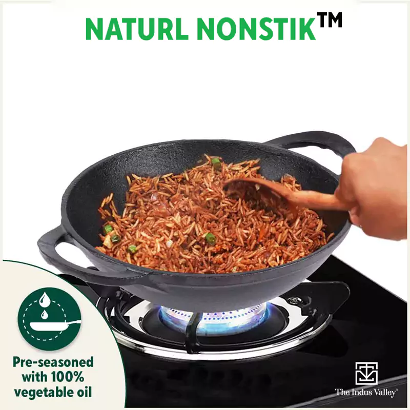 CASTrong Cast Iron Kadai, Pre-seasoned, Nonstick, 100% Pure, Toxin-free, 25.2cm, 2.2L, 2.37kg - Image 7