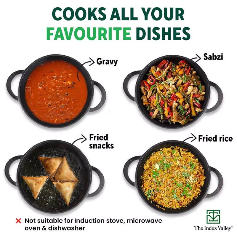 CASTrong Cast Iron Kadai 2.2L, Pre-seasoned, Naturally Nonstick, 100% Pure, Toxin-free, Free 110 Spatula 25.2cm - Image 10
