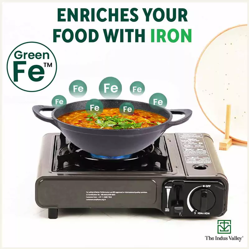 CASTrong Cast Iron Kadai 2.2L, Pre-seasoned, Naturally Nonstick, 100% Pure, Toxin-free, Free 110 Spatula 25.2cm - Image 5