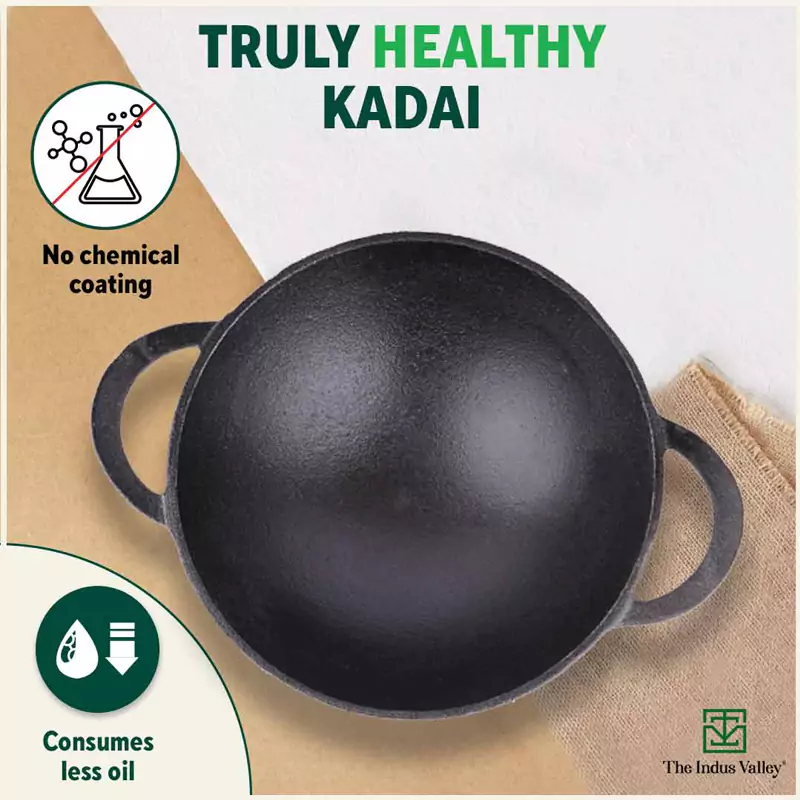 CASTrong Cast Iron Kadai 1.4L, Pre-seasoned, Naturally Nonstick, 100% Pure, Toxin-free 20.3cm - Image 3