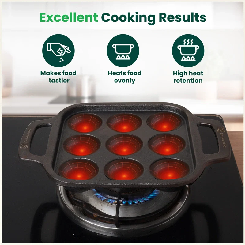 Premium CASTrong Cast Iron Paniyaram Pan 18.7cm, Pre-seasoned, Nonstick, 100% Pure, Toxin-free 1.6kg - Image 7