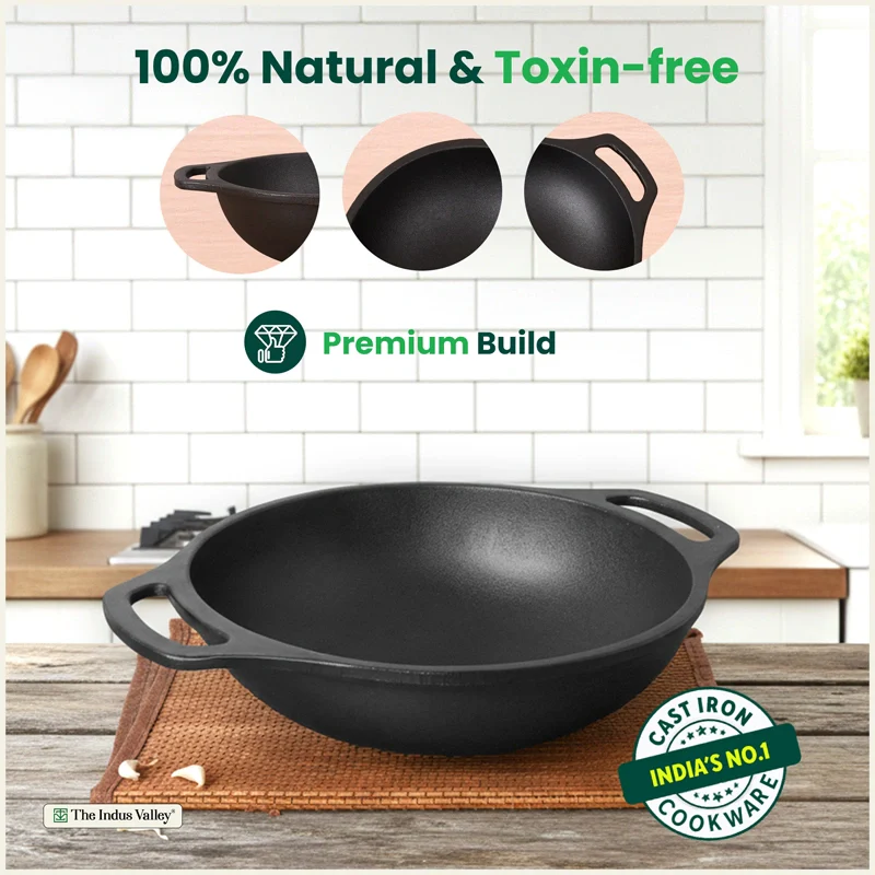Premium CASTrong Cast Iron Kadai 25.5cm, Pre-seasoned, Naturally Nonstick, 100% Pure, Toxin-free, Medium 2.7kg - Image 4