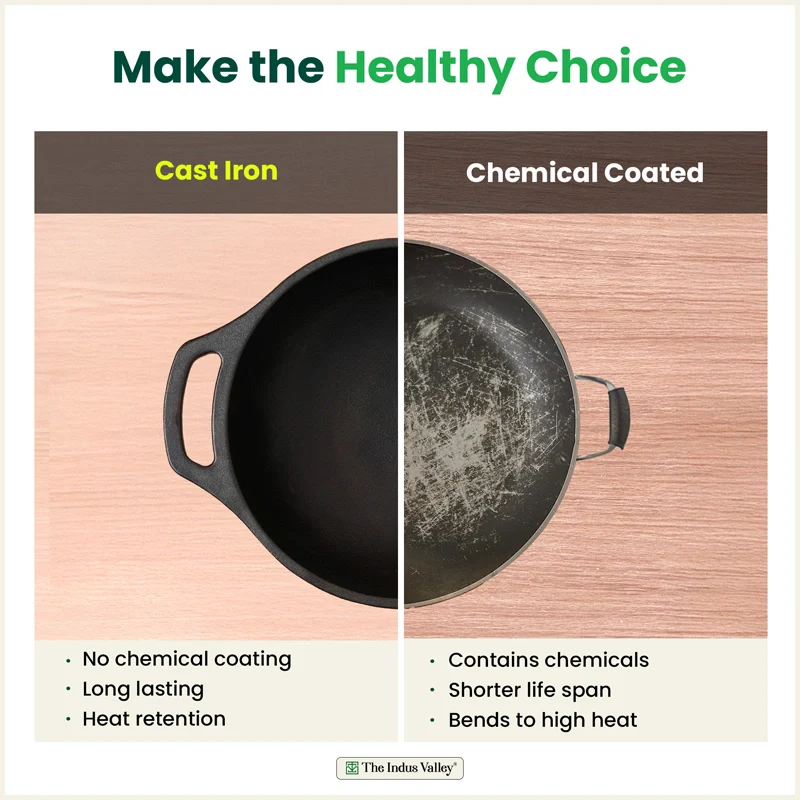 Premium CASTrong Cast Iron Kadai 25.5cm, Pre-seasoned, Naturally Nonstick, 100% Pure, Toxin-free, Medium 2.7kg - Image 5
