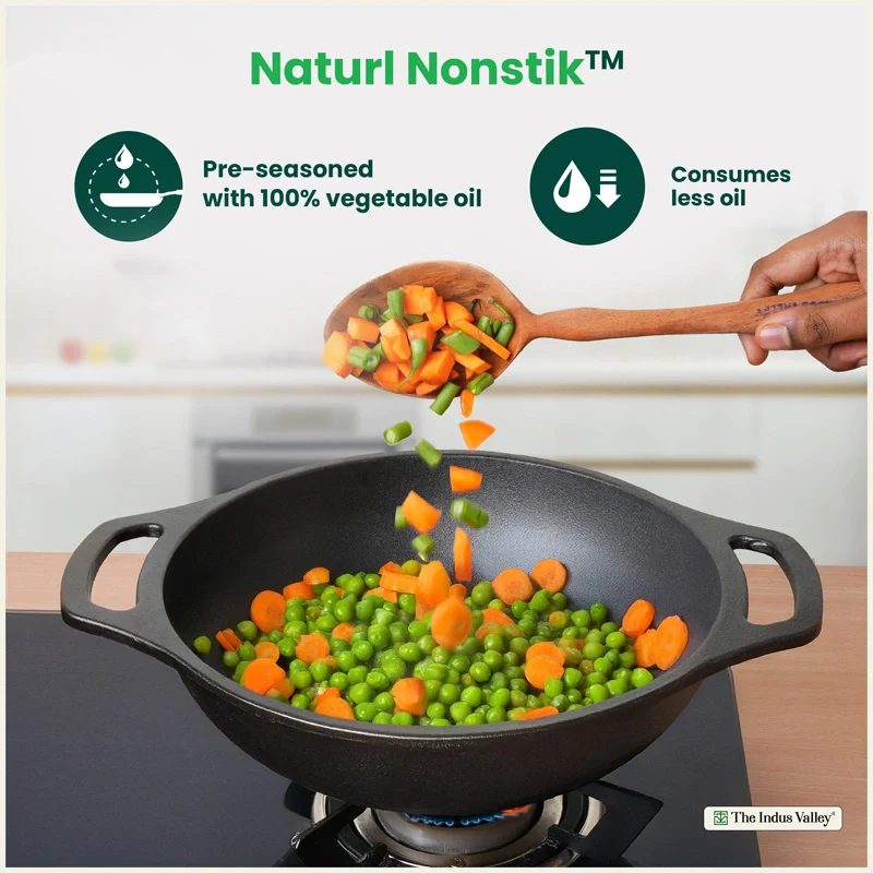 Premium CASTrong Cast Iron Kadai 25.5cm, Pre-seasoned, Naturally Nonstick, 100% Pure, Toxin-free, Medium 2.7kg - Image 6