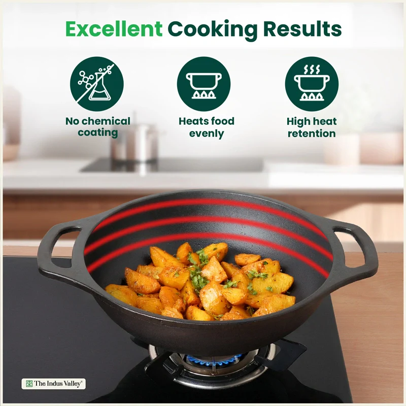 Premium CASTrong Cast Iron Kadai 25.5cm, Pre-seasoned, Naturally Nonstick, 100% Pure, Toxin-free, Medium 2.7kg - Image 7