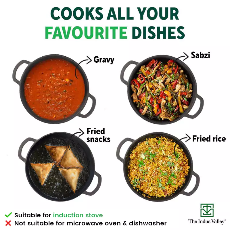CASTrong Cast Iron Kadai 25.4 cm 2.3L, Pre-seasoned, Naturally Nonstick, 100% Pure, Toxin-free, Induction, Free  110 Spatula - Image 11