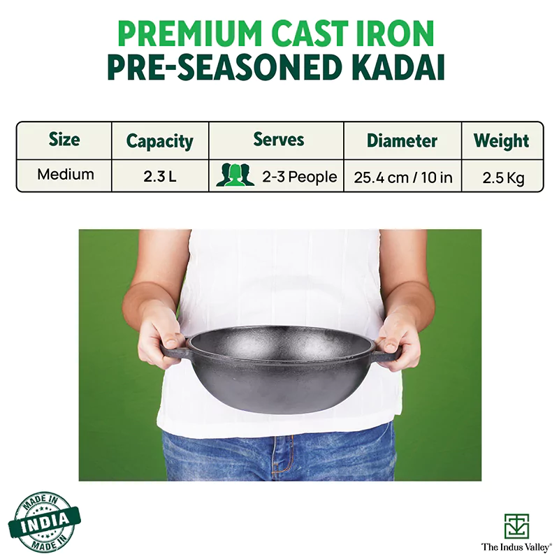 CASTrong Cast Iron Kadai 25.4 cm 2.3L, Pre-seasoned, Naturally Nonstick, 100% Pure, Toxin-free, Induction, Free  110 Spatula - Image 3