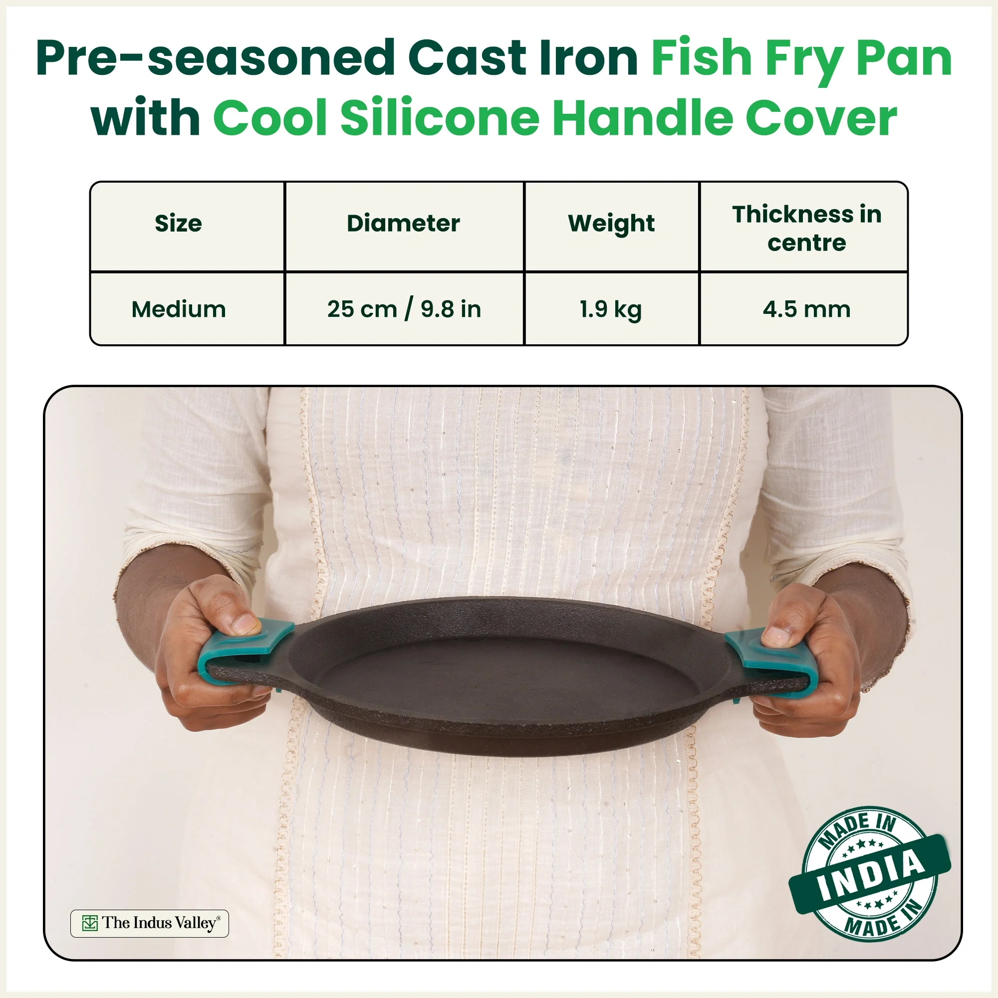 CASTrong Cast Iron Fish Fry pan 25 cm, Pre-seasoned, Naturally Nonstick, 100% Pure, Toxin-free fry pan 1.9 kg - Image 3