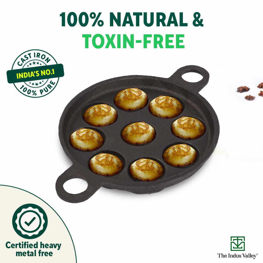 9 Pit CASTrong Cast Iron Paniyaram/Appe Pan,Pre-seasoned, Natural Nonstick, 100% Pure, Toxin-free - Image 4