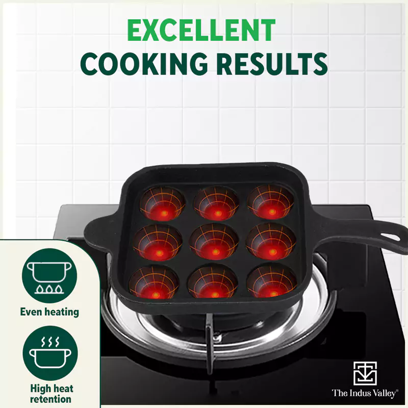 CASTrong Cast Iron Paniyaram/Appe Pan,Pre-seasoned, Naturally Nonstick, 100% Pure, Toxin-free, 9 Pit, 18cm, 2.4kg - Image 6
