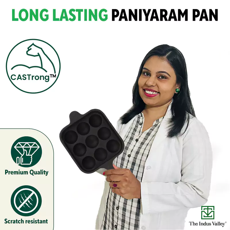 CASTrong Cast Iron Paniyaram/Appe Pan,Pre-seasoned, Naturally Nonstick, 100% Pure, Toxin-free, 9 Pit, 18cm, 2.4kg - Image 9