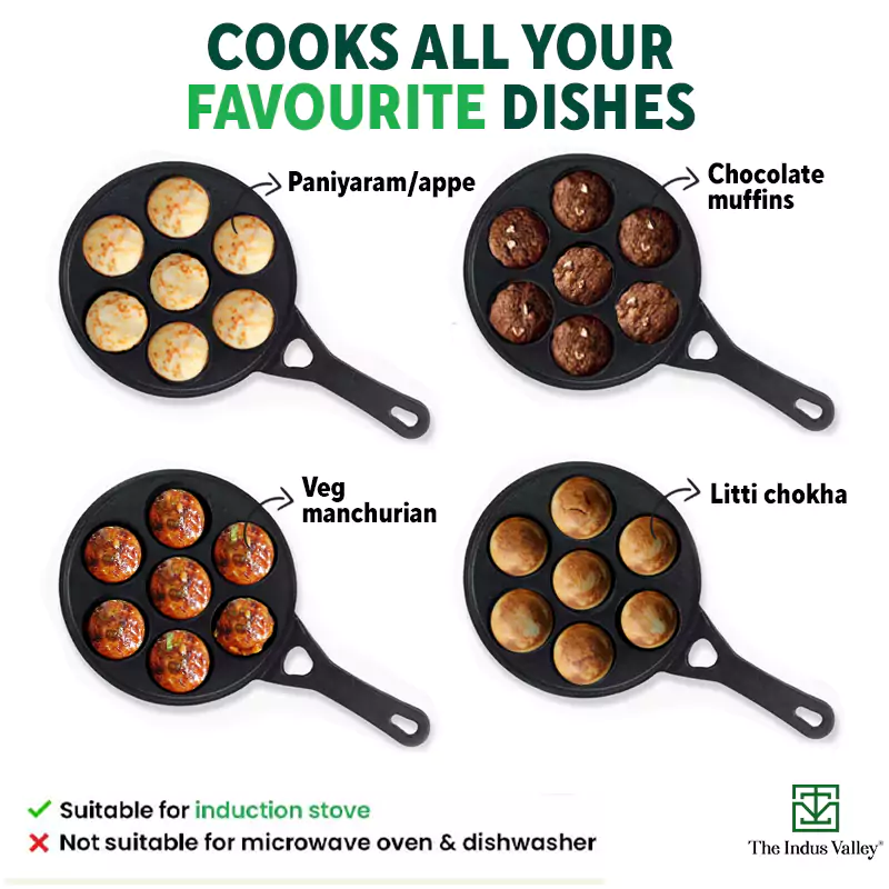 7 Pit CASTrong Cast Iron Paniyaram/Appe Pan 21cm Pre-seasoned, Nonstick, 100% Pure, Toxin-free - Image 10