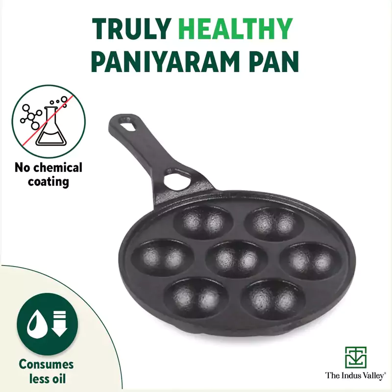 7 Pit CASTrong Cast Iron Paniyaram/Appe Pan 21cm Pre-seasoned, Nonstick, 100% Pure, Toxin-free - Image 3