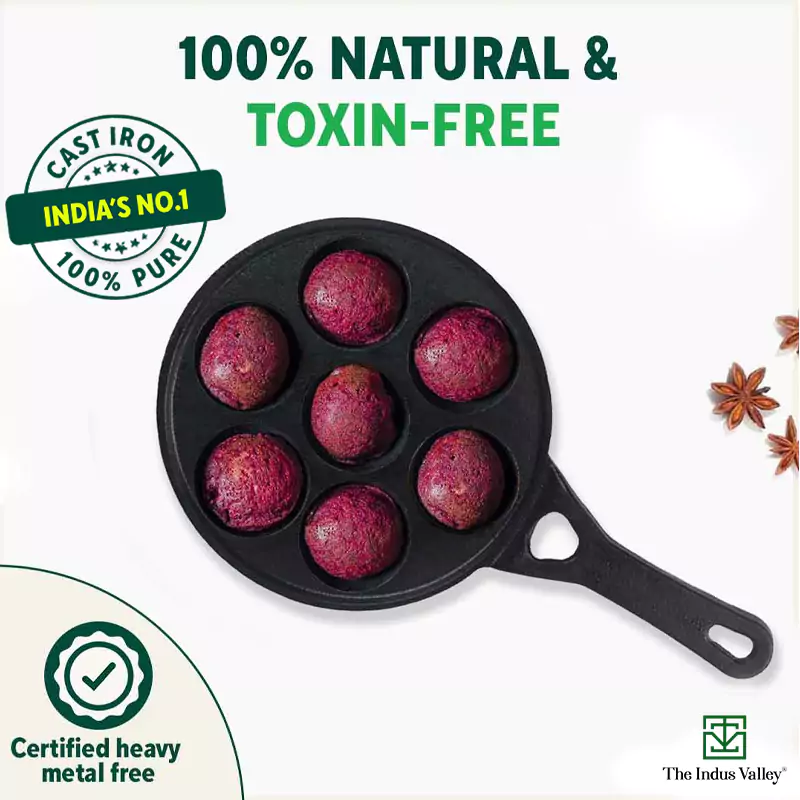 7 Pit CASTrong Cast Iron Paniyaram/Appe Pan 21cm Pre-seasoned, Nonstick, 100% Pure, Toxin-free - Image 4