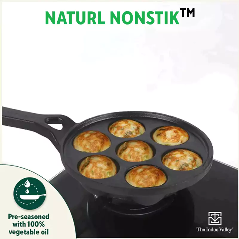 7 Pit CASTrong Cast Iron Paniyaram/Appe Pan 21cm Pre-seasoned, Nonstick, 100% Pure, Toxin-free - Image 7