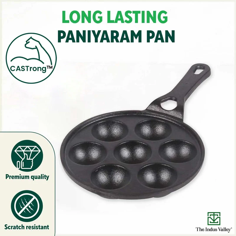 7 Pit CASTrong Cast Iron Paniyaram/Appe Pan 21cm Pre-seasoned, Nonstick, 100% Pure, Toxin-free - Image 9