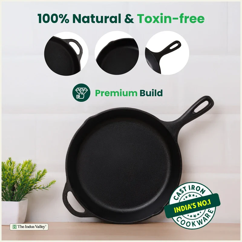 Premium CASTrong Cast Iron Premium Fry Pan 26.2cm, Pre-seasoned, Naturally Nonstick, 100% Pure, Toxin-free, Medium 2.5kg - Image 4
