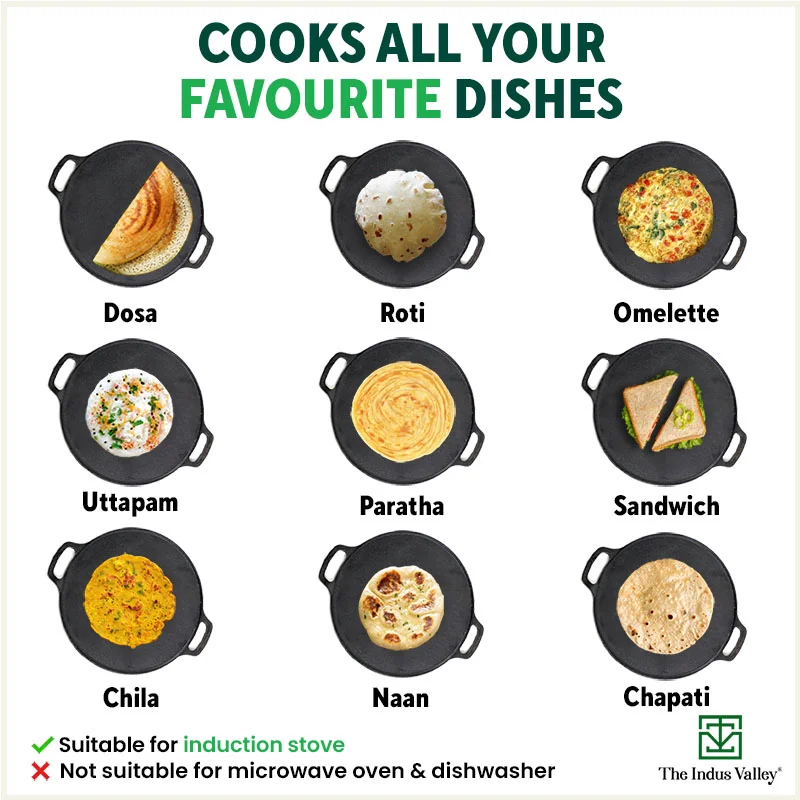 CASTrong Cast Iron Roti/Dosa Tawa 30.2cm, Pre-seasoned, Naturally Nonstick, 100% Pure, Toxin-free, Gas & Induction, Free 110 Spatula - Image 11