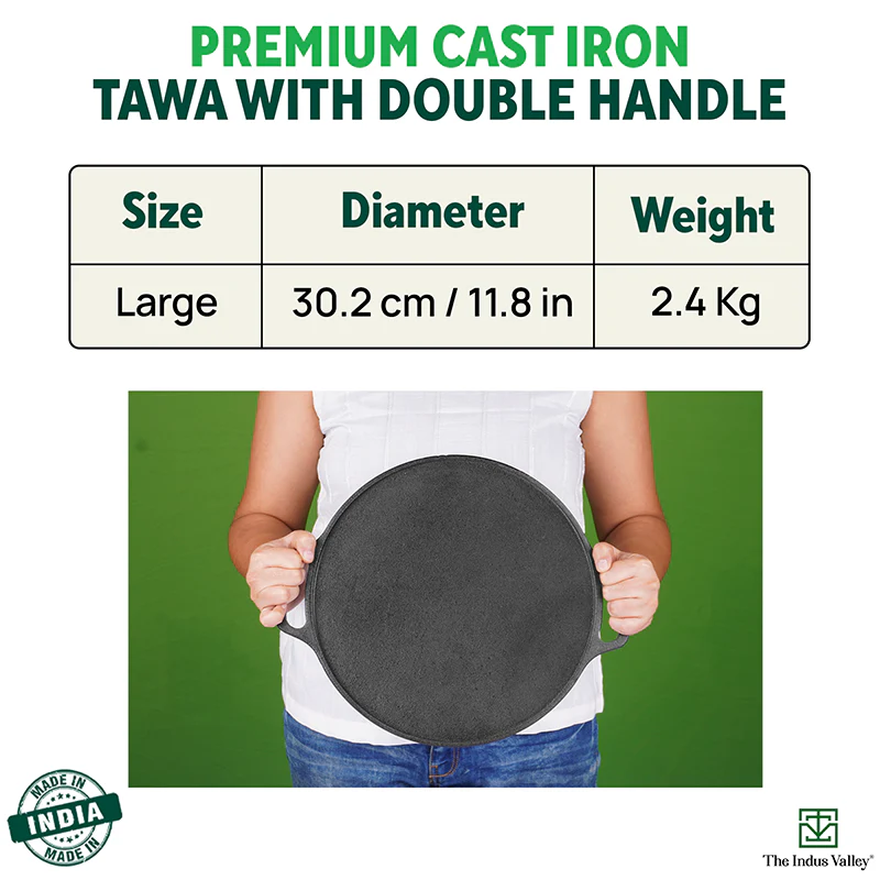 CASTrong Cast Iron Roti/Dosa Tawa 30.2cm, Pre-seasoned, Naturally Nonstick, 100% Pure, Toxin-free, Gas & Induction, Free 110 Spatula - Image 3