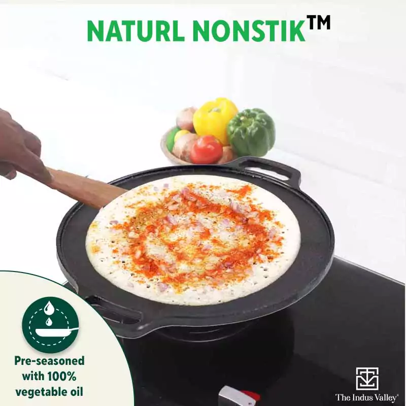 CASTrong Cast Iron Roti/Dosa Tawa 30.2cm, Pre-seasoned, Naturally Nonstick, 100% Pure, Toxin-free, Gas & Induction, Free 110 Spatula - Image 8