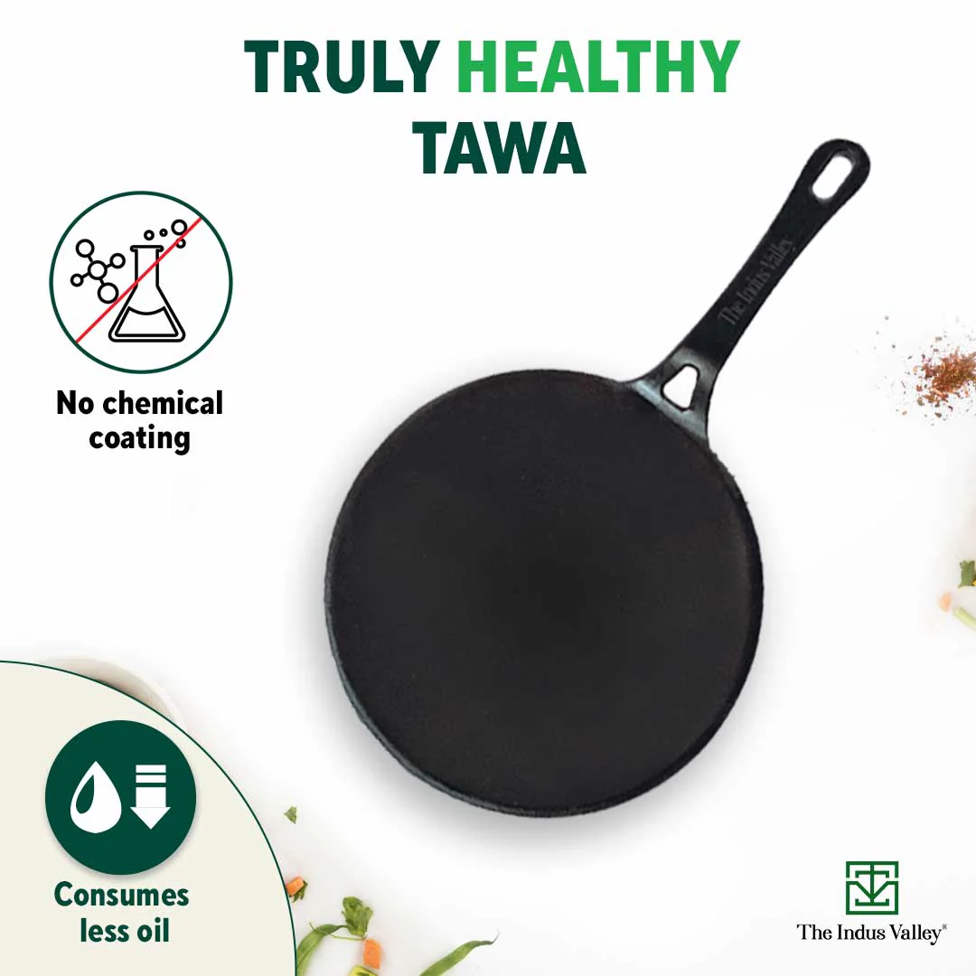 CASTrong Cast Iron Tawa 26cm, Pre-seasoned, Nonstick, 100% Pure, Toxin-free - Image 4