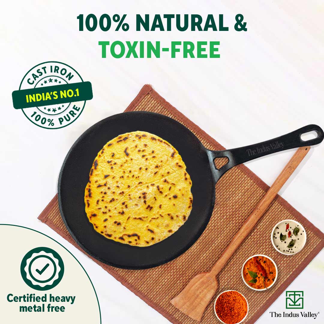 CASTrong Cast Iron Tawa 26cm, Pre-seasoned, Nonstick, 100% Pure, Toxin-free - Image 5