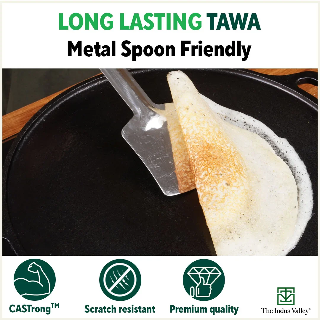 CASTrong Cast Iron Tawa with Handle 25cm, Pre-seasoned, 100% Pure, Toxin-free, Induction - Image 10