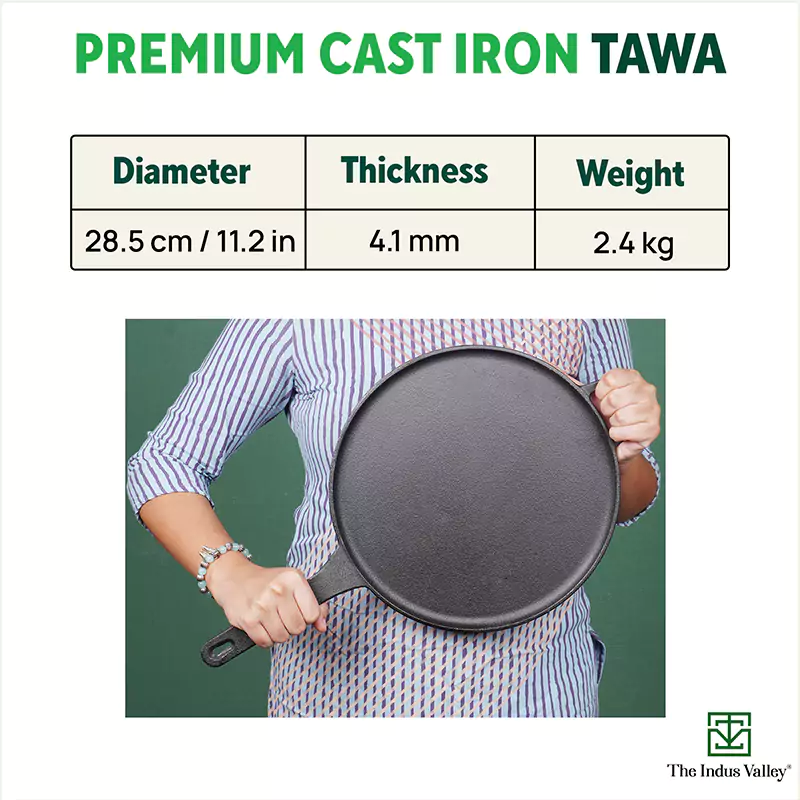 CASTrong Cast Iron Tawa With Long Handle 28.5cm, Pre-seasoned, Naturally Nonstick, 100% Pure, Toxin-free, Induction - Image 3