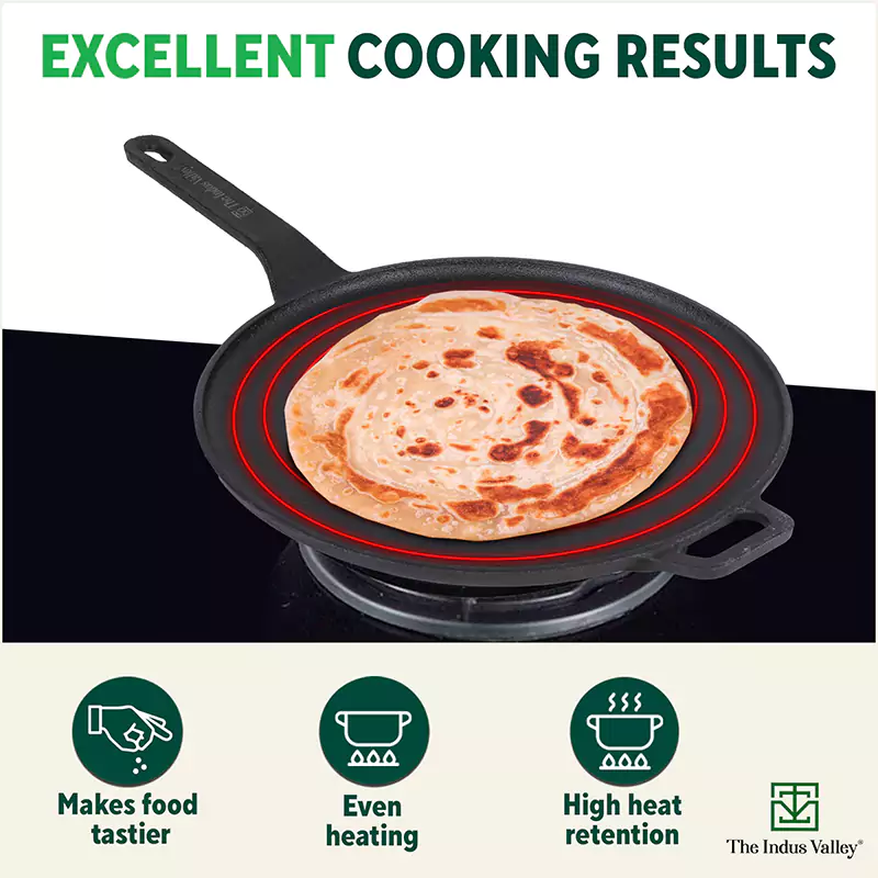 CASTrong Cast Iron Tawa With Long Handle 28.5cm, Pre-seasoned, Naturally Nonstick, 100% Pure, Toxin-free, Induction - Image 8