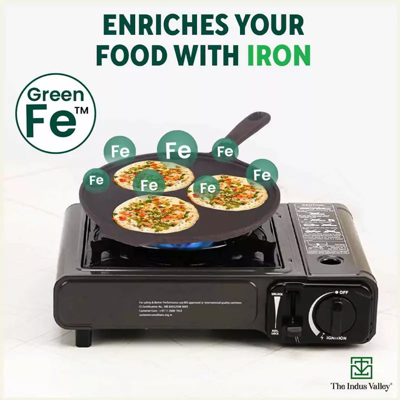 CASTrong Cast Iron Uttapam/ Set Dosa Tawa 23cm, 3 Pit, Pre-seasoned, 100% Pure, Toxin-free, Induction - Image 6