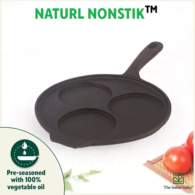CASTrong Cast Iron Uttapam/ Set Dosa Tawa 23cm, 3 Pit, Pre-seasoned, 100% Pure, Toxin-free, Induction - Image 8