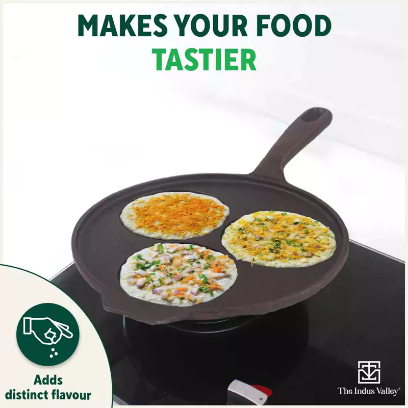 CASTrong Cast Iron Uttapam/ Set Dosa Tawa 23cm, 3 Pit, Pre-seasoned, 100% Pure, Toxin-free, Induction - Image 9