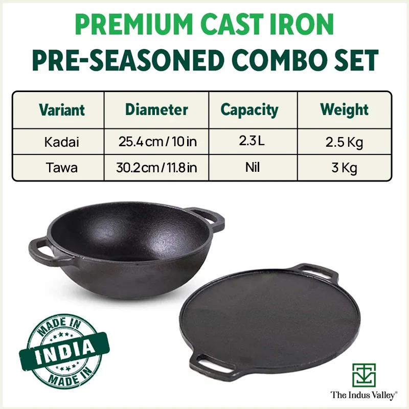 CASTrong Thick Cast Iron 25.4cm Kadai+30.2cm Tawa+Free ₹110 Spatula,Kitchen set for Home, Pre-seasoned,100% Pure,Toxin-free - Image 2
