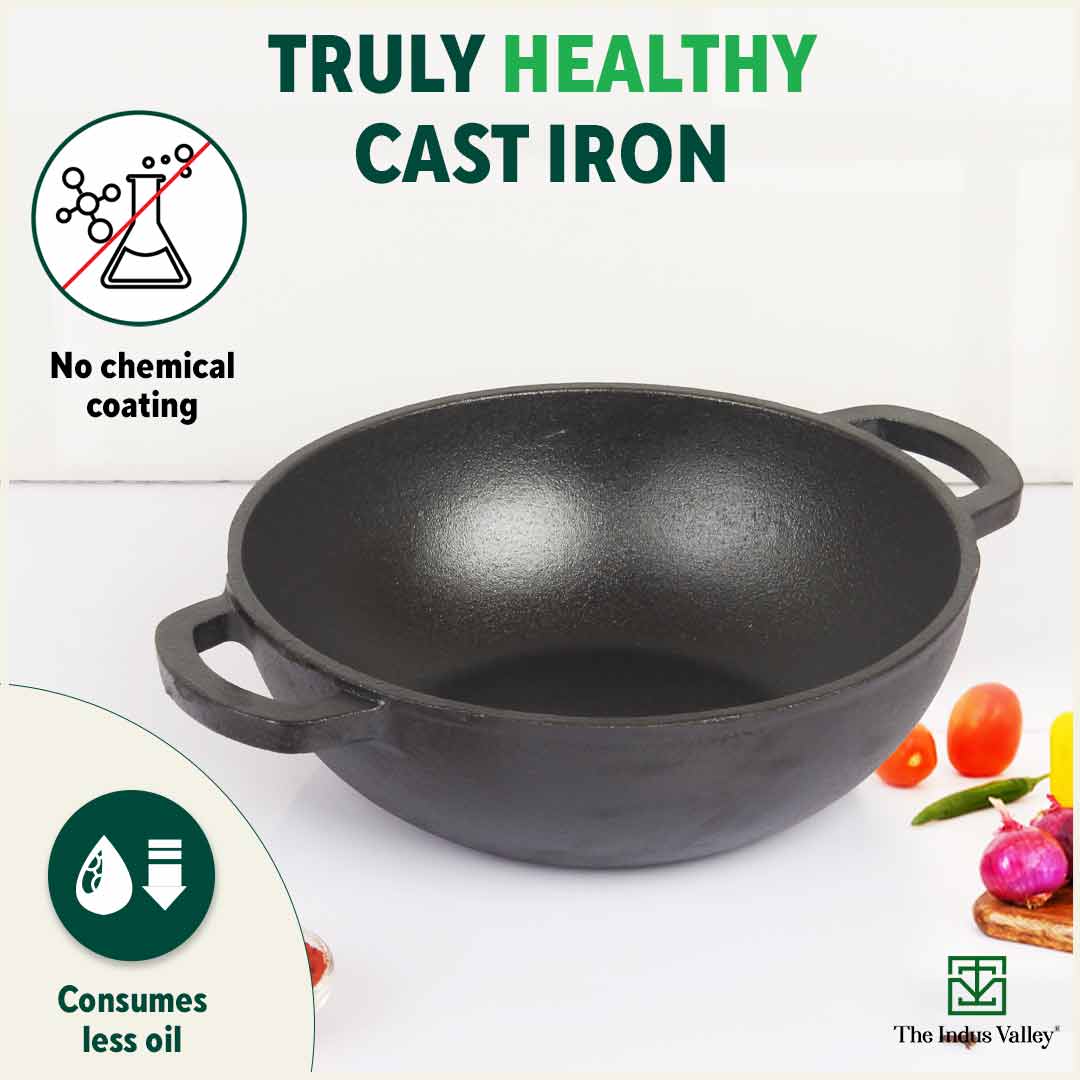 CASTrong Thick Cast Iron 25.4cm Kadai+30.2cm Tawa+Free ₹110 Spatula,Kitchen set for Home, Pre-seasoned,100% Pure,Toxin-free - Image 3